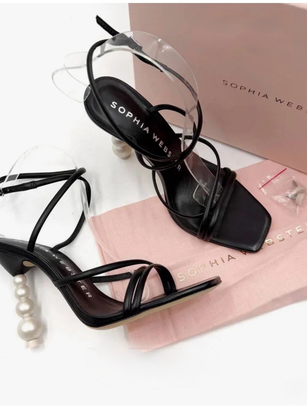 NEW Sophia Webster Perla Strappy Sandal Heels Black Leather Size EU 40 US9